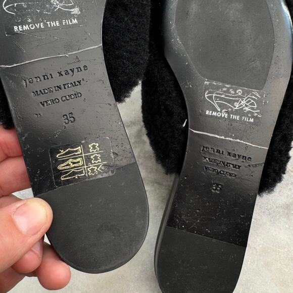 Jenni Kayne Shearling Mule Flats Size 35 Black Slip On Pointed Toe Luxe Texture - Picture 8 of 9